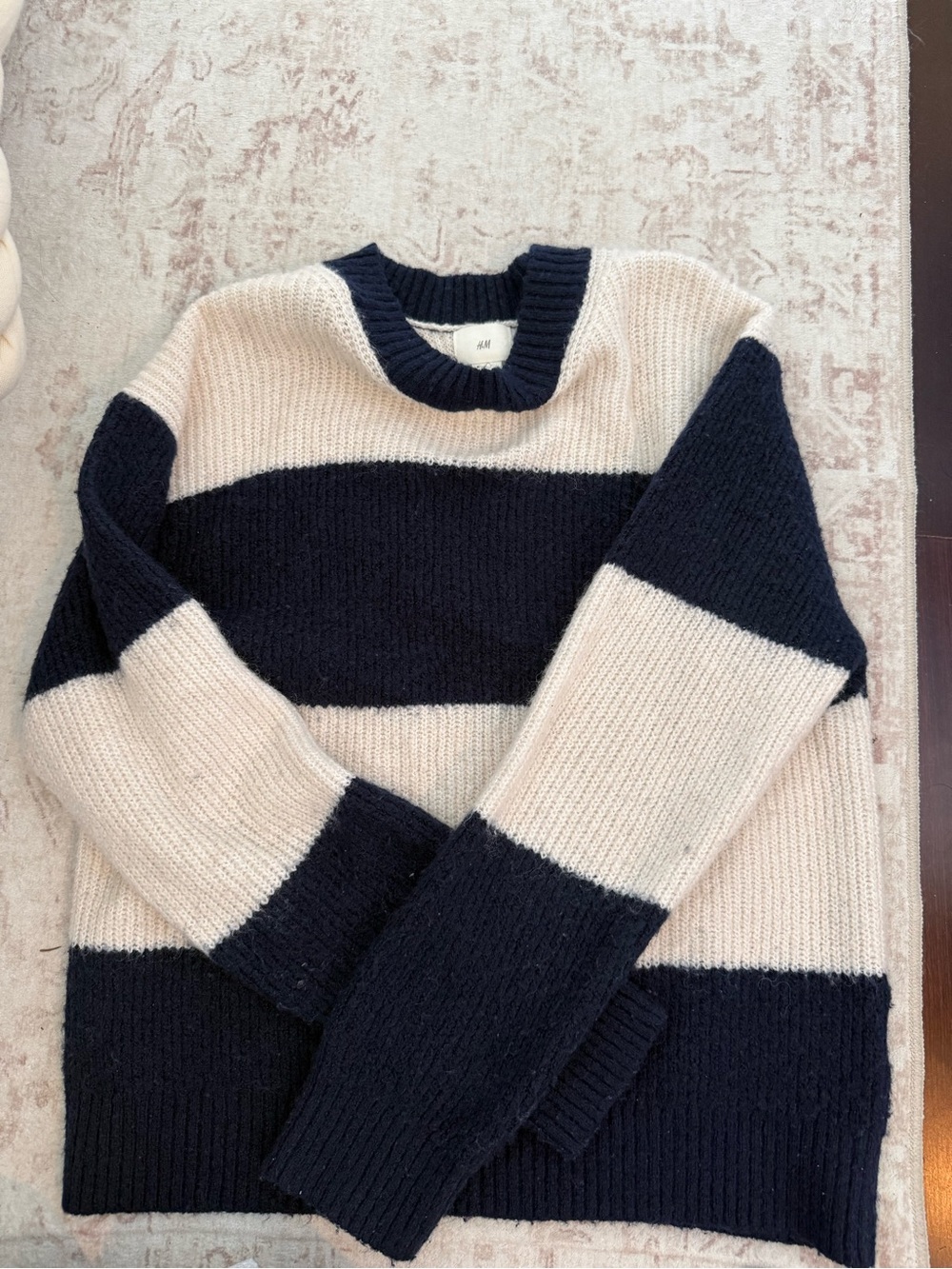 H&M Navy and Cream Striped Knit Sweater